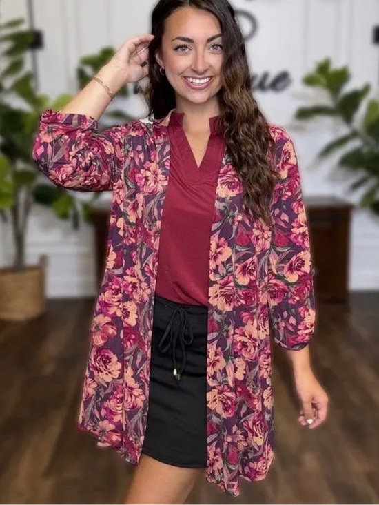 Dear Scarlett Sweaters - Dear Scarlett Floral Open-Front Cardigan Sweater - Rose Multi